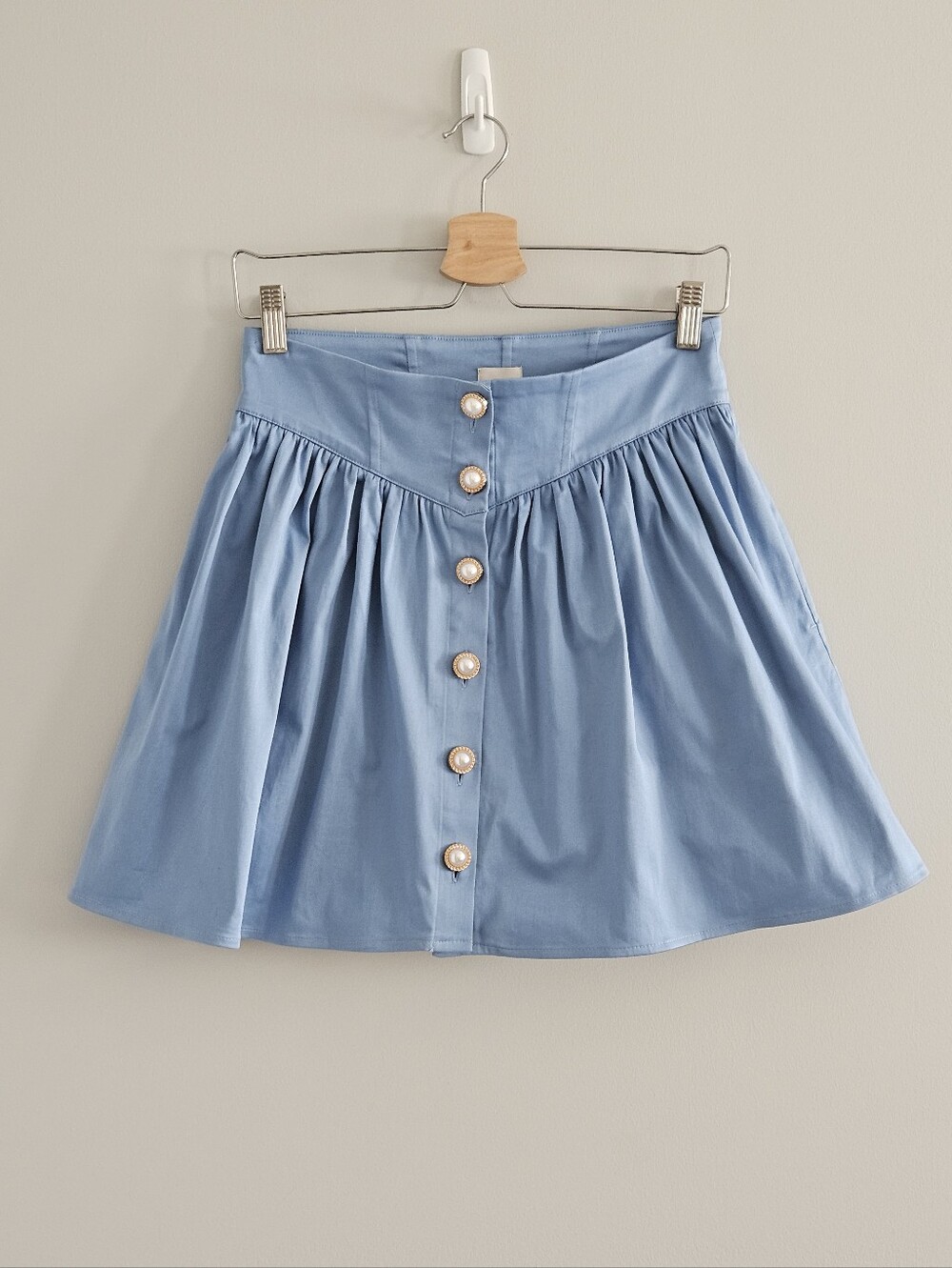 Anthropologie Maeve Basque-Waist Mini Skirt Cotton Buttondown Small Blue - Picture 3 of 11